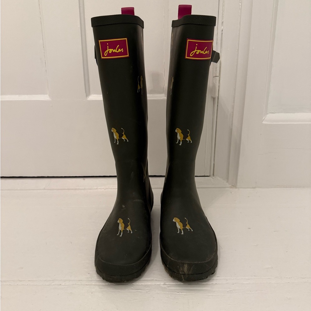 Joules Dark Green Boots with Dog Design